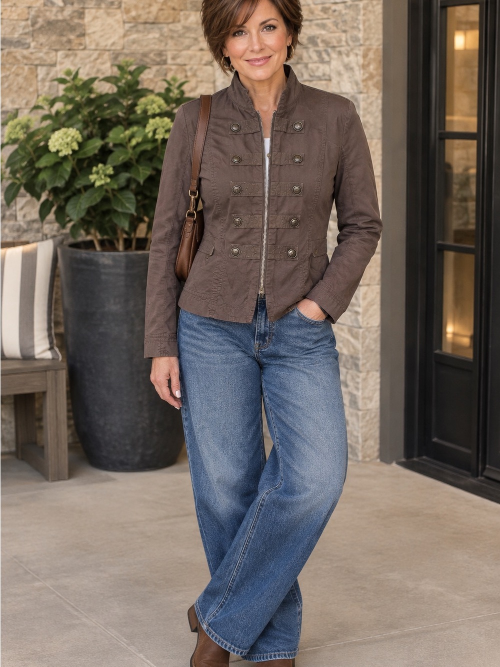 Brown Military-Style Utility Jacket